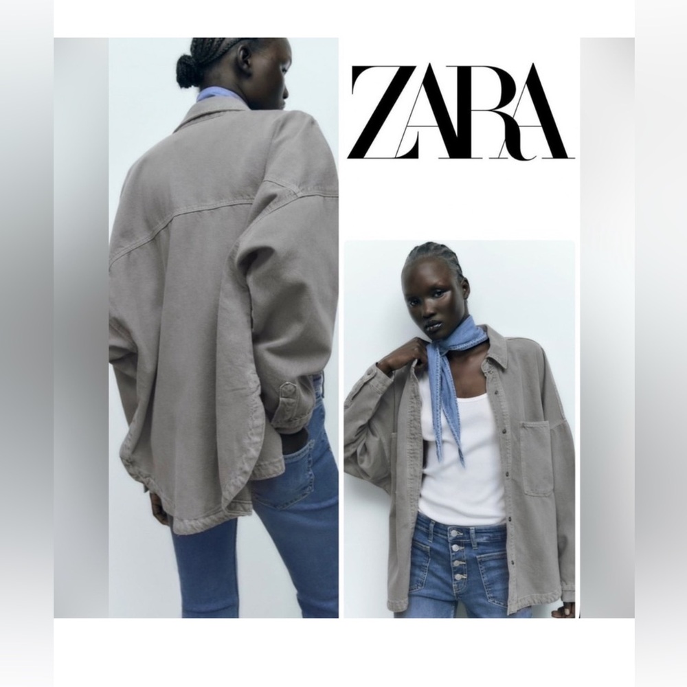 Zara Women's Gray JeanJacket,oversized jacket,size S denim with washed effect.